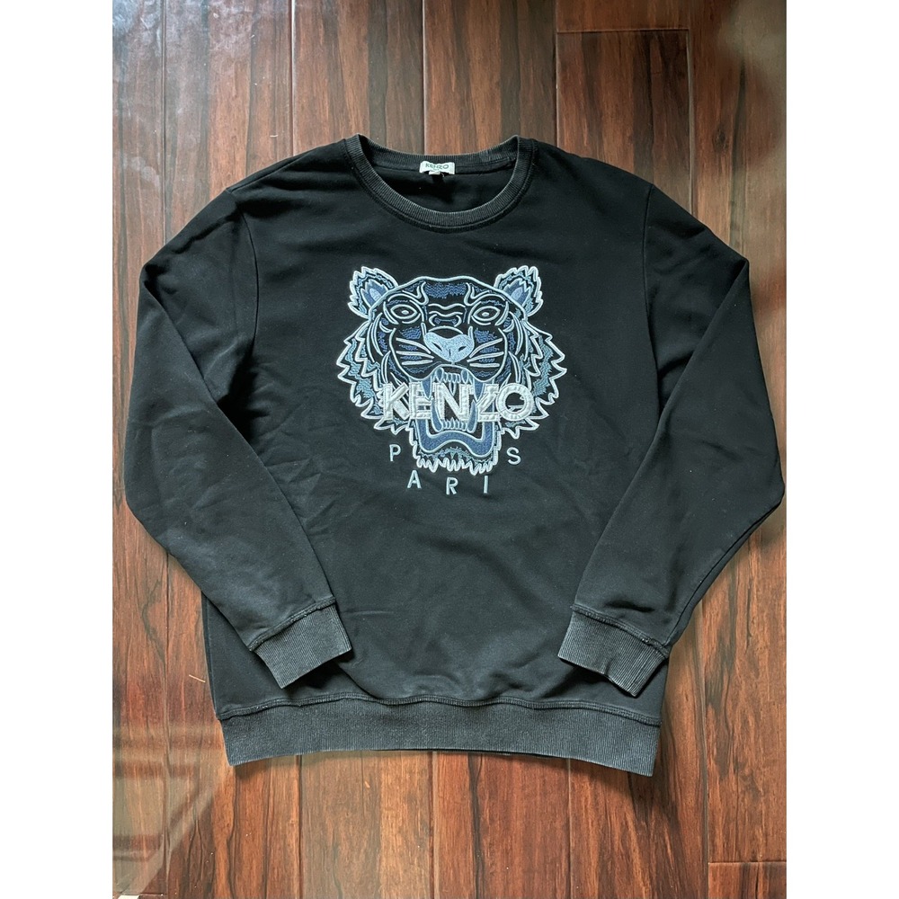 Kenzo Paris Embroidered Tiger Sweatshirt Black Women's Size Large Preowned